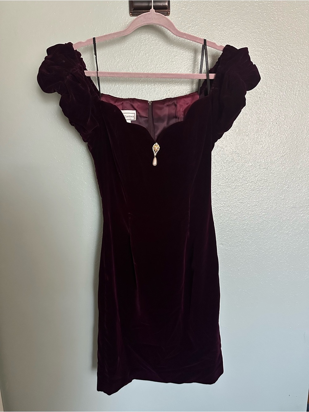 Velvet Off-Shoulder Cocktail Dress in Deep Wine